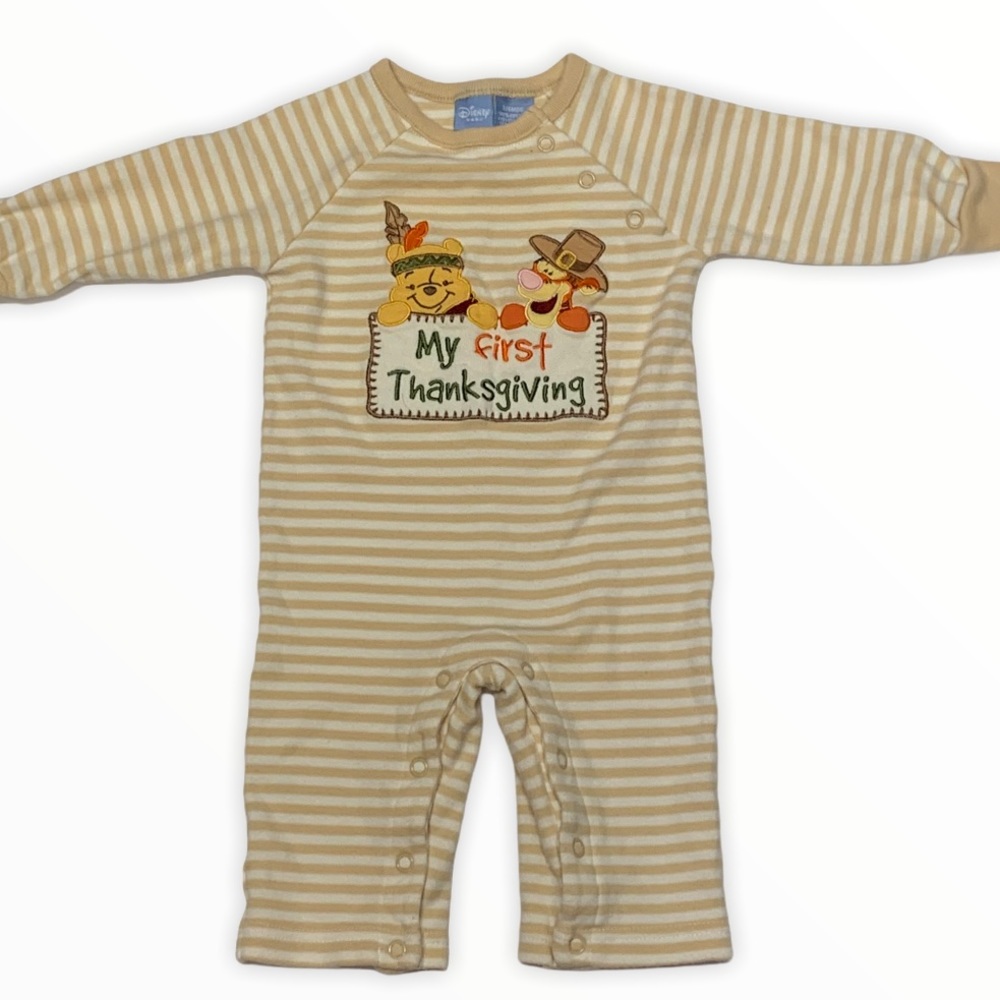 My First Thanksgiving Romper 3/6 Months Pooh Tigge - Picture 2 of 7